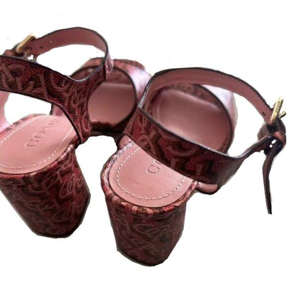Brand New Women's Pink Coach Logo-Printed Block Heel Sandals - Picture 3 of 10